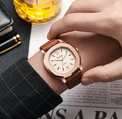 Inspire Essentials Casual Leather Strap Quartz Watch For Men coffee