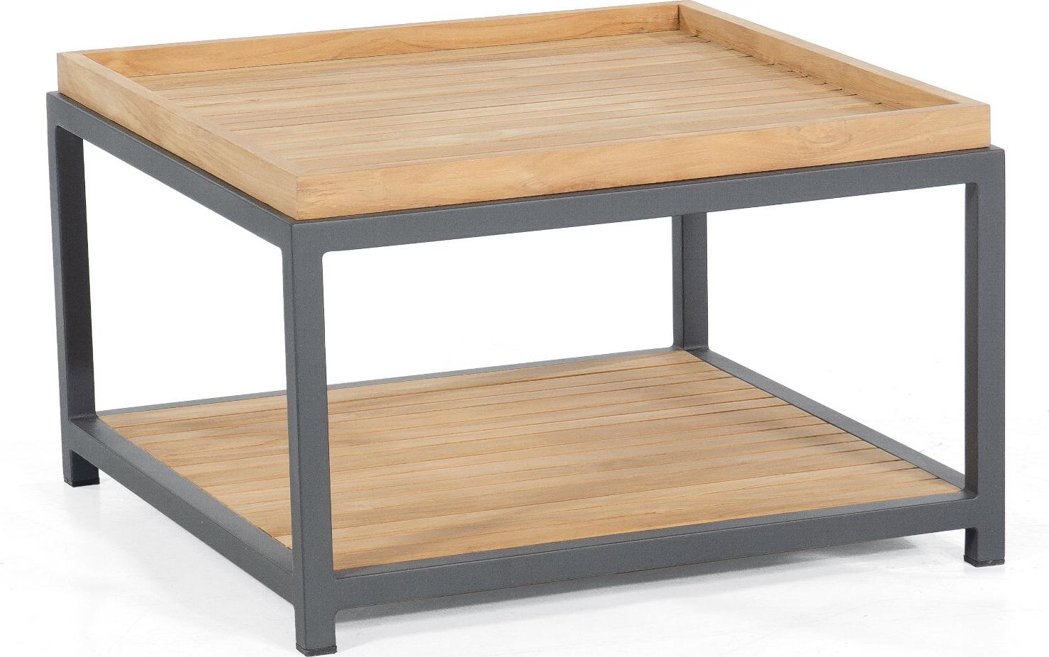 Sonnenpartner Square Loungetisch 72x72 cm Aluminium mit Teakholz Beistelltisch