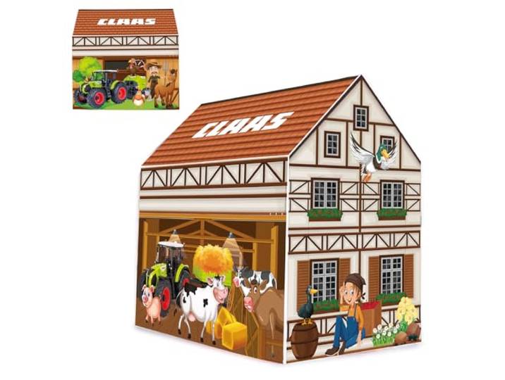 JAMARA 460754 Claas Spielhaus Bauernhof, Offiziell lizenziert, Indoor geeignet, Zelt mit Türöffnung, einfache Montage durch steckbare Elemente, platzsparend demontierbar