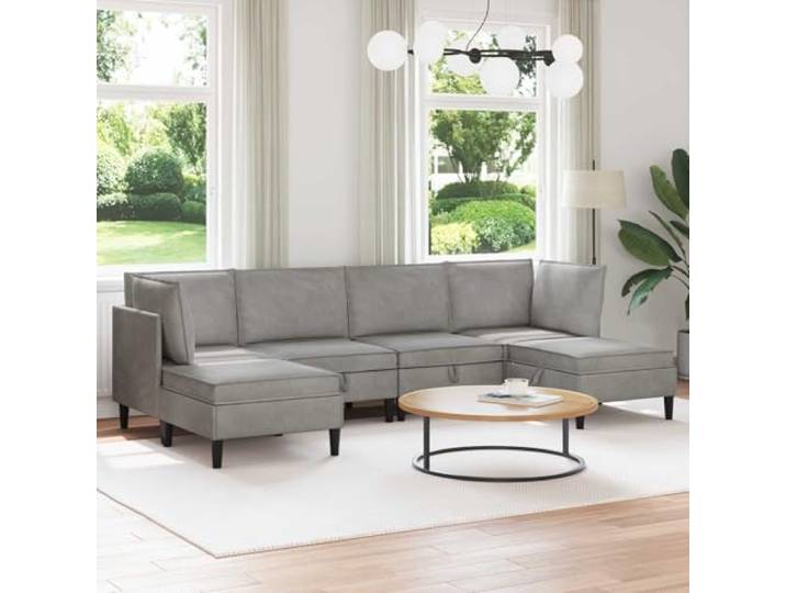 KGCRYUWED Wohnzimmergarnitur 6-TLG. Set aus Samt in Hellgrau, modulare Sofaelemente für Wohnzimmer, modern und funktional