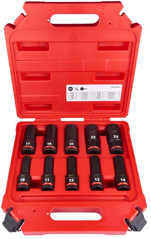 Jeu de douilles longues 1/2'' Shockwave 1/2'' IMPACT SOCKET SET DEEP-10PC MILWAUKEE 4932480457