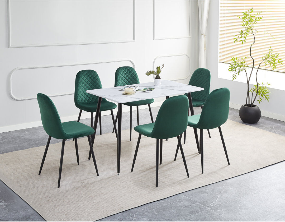 Norden Home Rectangular Dining Table with Steel Base Marble