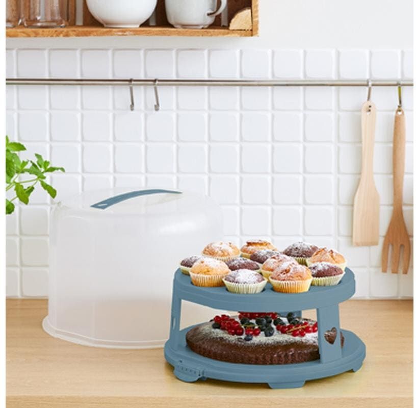 Tortenplatte ROTHO "Rotho Fresh XL", blau (blau, transparent), B:35,5cm H:26cm Ø:34,5cm, Kunststoff, Servierplatten, Tortenplatte blau, transparent Ø 34,5cm