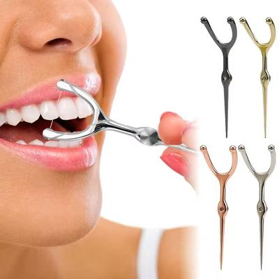 Uplift Treasures Stainless Steel Toothpick And Reusable Y Shape Flossing Holder Portable Eco Friendly Teeth Cleaning Tool Set gold