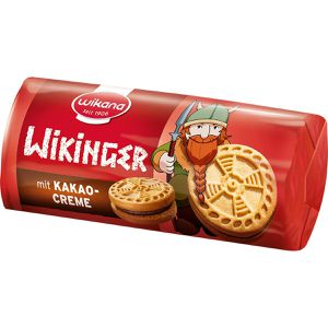 Wikana Kekse Wikinger Mini Sandwichkekse, mit Kakaocreme-Füllung, 85 g