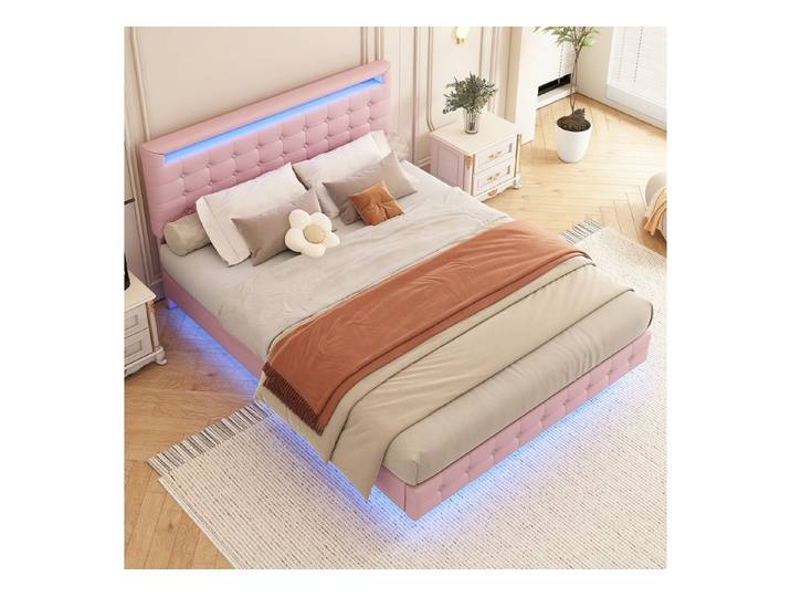 STILVORA Polsterbett 140X200 mit LED,Jugendbett Bettgestell mit Kopfteil höhenverstellbar (dreistufige Höhenverstellung des Kopfteils, 140x200cm), ohne Matratze
