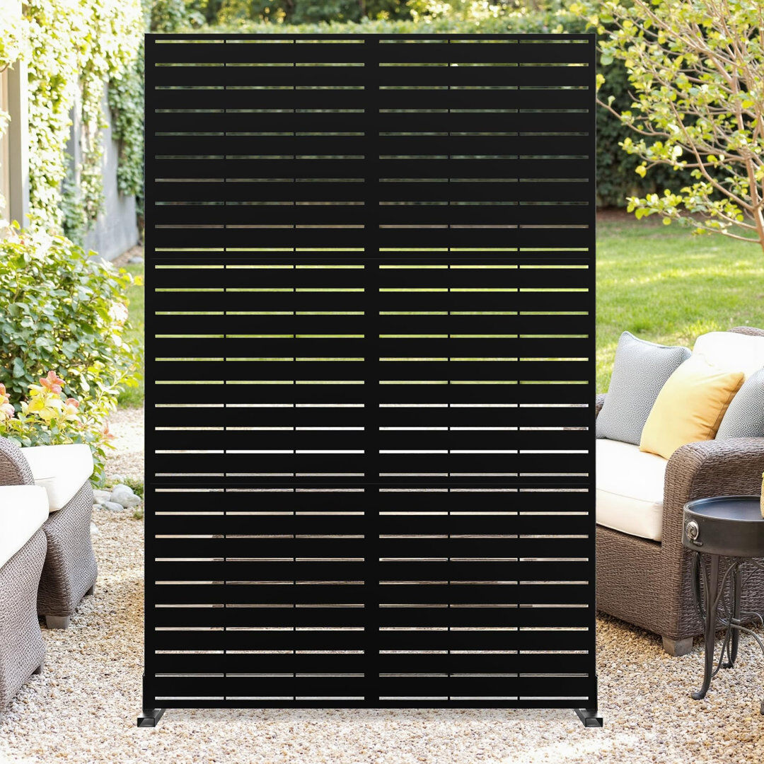 idealhouse Freestanding Metal Privacy Screen with Stand, Decorative Outdoor/Indoor Divider Windbreak, Weatherproof For Balcony, Patio, 120x180cm, Horizontal Stri Black 180cm H X 120cm W X 40cm D