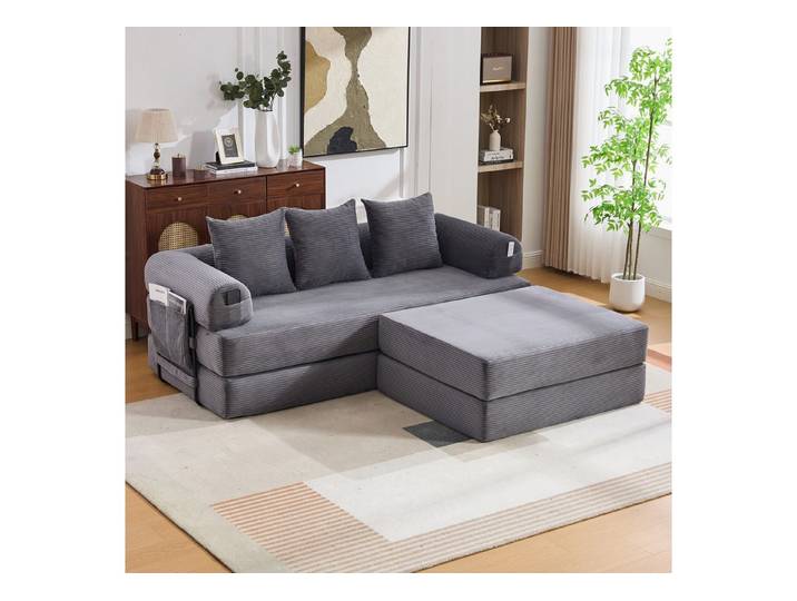 Odikalo Sofa Ecksofa Modulares Sofa mit Schlaffunktion, Modulares Cord-Kompressionssofa, stabilem Metallrahmen, Seitentasche und 3 bequemen Kissen – extra dicke Polsterung für mehr Komfort