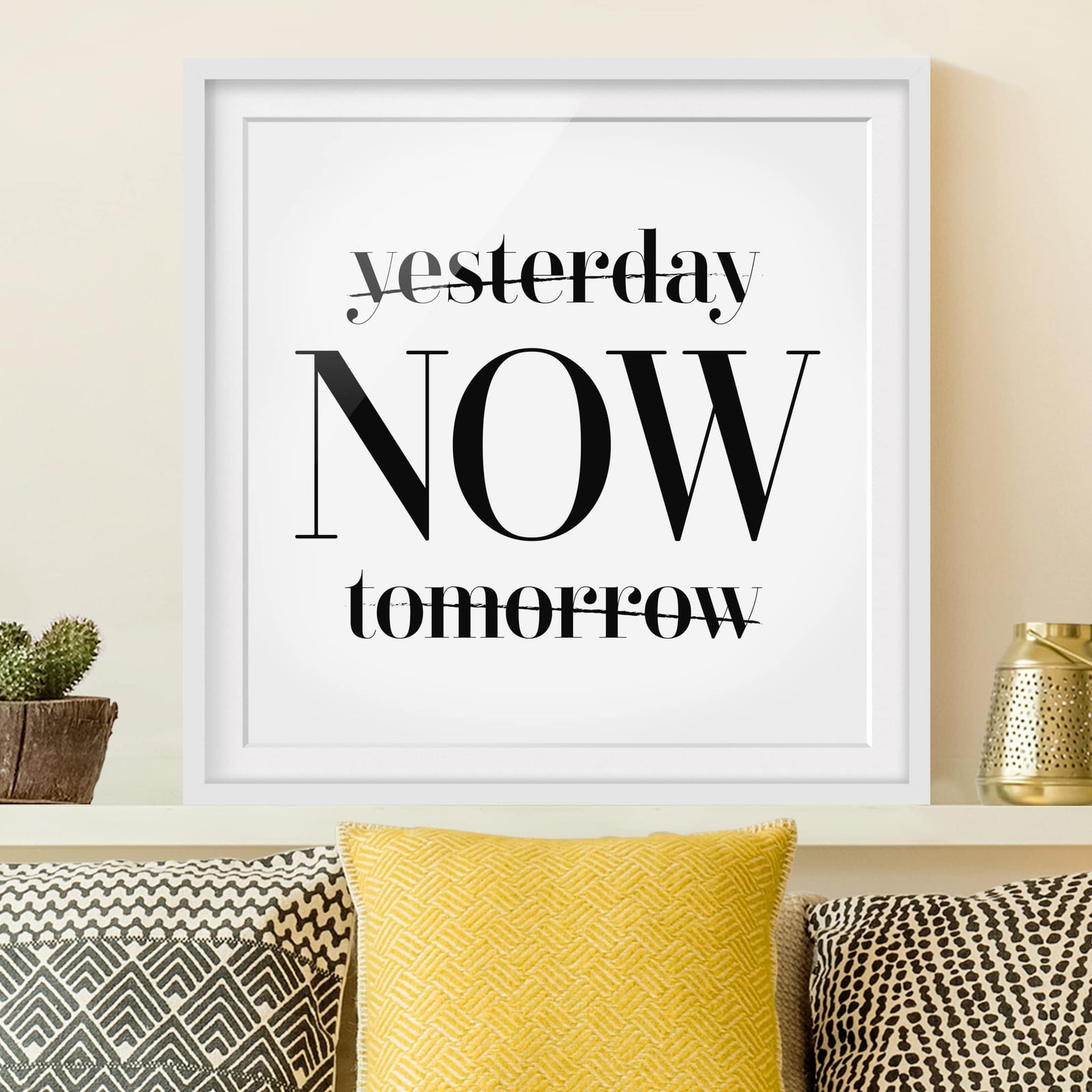 home24 Yesterday now tomorrow II Wanddecoratie, Massief grenenhout, Zwart, 70 x 70 cm