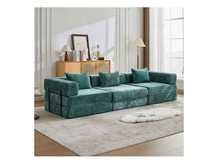 MIBODE Ecksofa Kompressionssofa Schlafsofa Chenille Modular Dunkelgrün