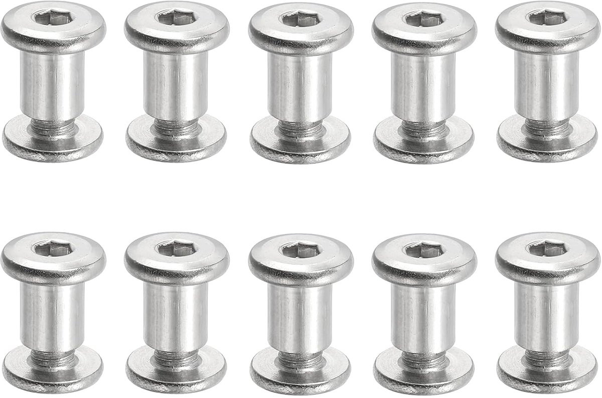 Zeskantschroeven met moer M6 x 10 mm voor reparatie van meubels, albums en leer - Zilver