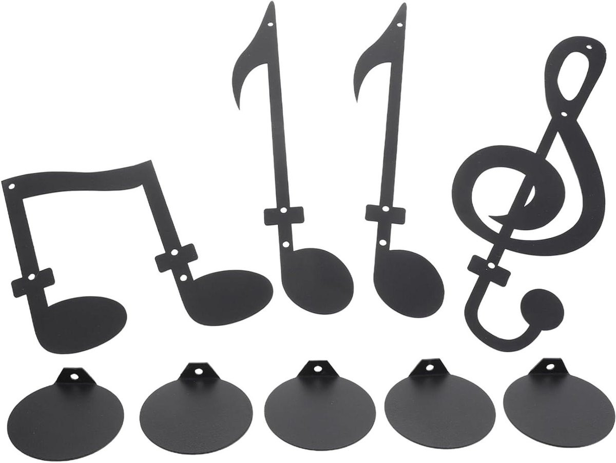 Zwarte Muzieknoot Wandkandelaar van Metaal - 26 x 10 cm