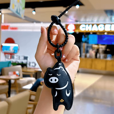 Inspire Picks Cute Cartoon Cat Leather Keychain Stylish Bag Charm & Gift For Cat Lovers black 11