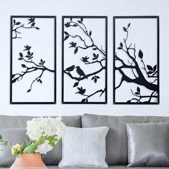 Benza RVS wanddecoratie met metalen vogels en takken voor binnen en buiten