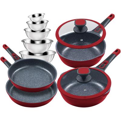 Pfannen-Set KING "Moonscape", rot, Ø:28cm, Pfannen, Induktion, Moonscape-Beschichtung,inkl. 5 Schüsseln