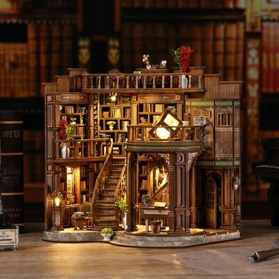 Inspired Finds DIY Book Nook Miniature House Kit Handmade Bookshelf Insert Model With LED Decor DIY Book Nook Miniature House Kit Handmade Bookshelf Insert Model With LED Decor