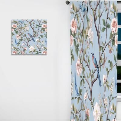 DESIGN ART "Designart ""Chinoiserie With Birds and Peonies XIII"" Floral Curtain - Blackout Floral Curtain - 1 Panel"