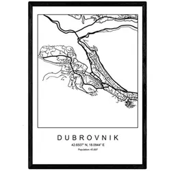 POSTER Dubrovnik Stadtkarte – Nordisch A4 Rahmenlos