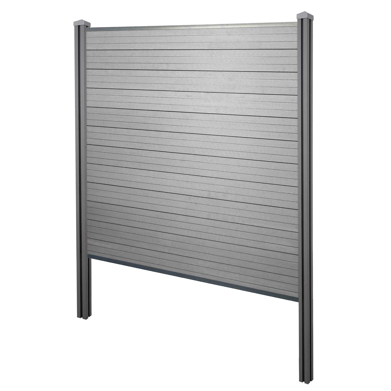 WPC-Sichtschutz Savoie, Windschutz Zaun, WPC-Pfosten zum Einbetonieren ~ Basiselement, 195cm grau