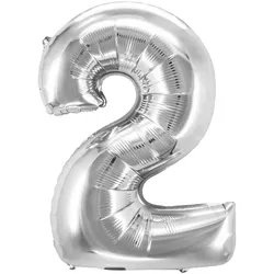 12x Folienballon "Zahl 2" silber ca. 83cm