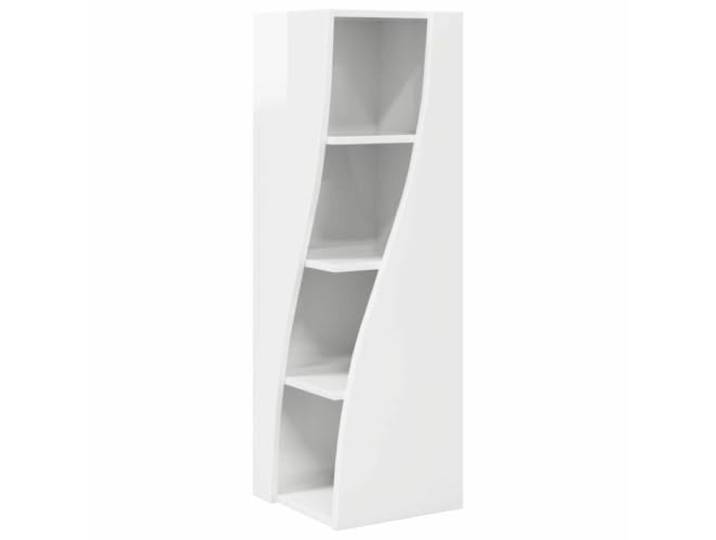 Todiikf Eckschrank Hochglanz Weiß 32x32x102 cm Holzwerkstoff Schlankes Eckregal für Schlafzimmer und Wohnzimmer mit 4 Ablagen aus robustem Holzwerkstoff für maximale Platzersparnis.
