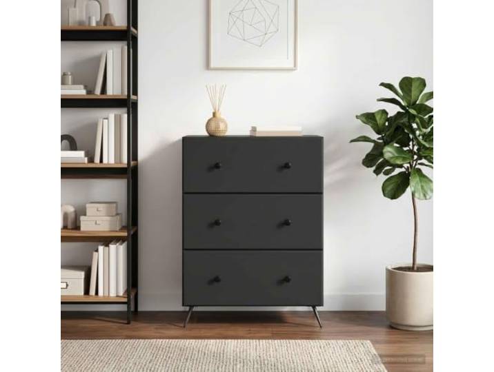 HPUYRFG Schubladenschrank 66 x 34,5 x 90 cm Holzwerkstoff Schwarz Stabiler Metallrahmen,Schiebetüren,verstellbare Regale,einfache Pflege,modernes Design
