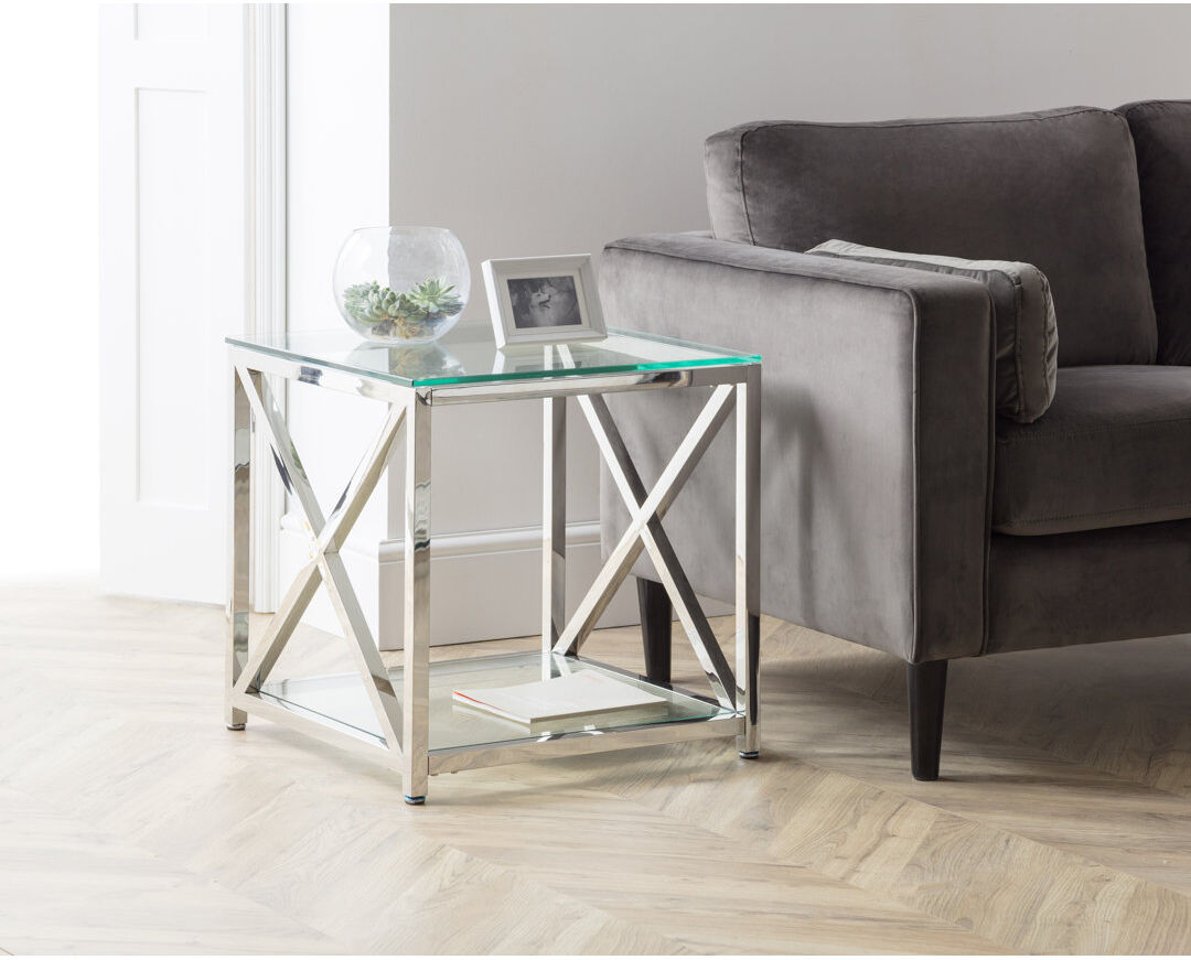 Metro Trueblood Glass Top Floor Shelf End Table Chrome 55cm H X 55cm W X 55cm D