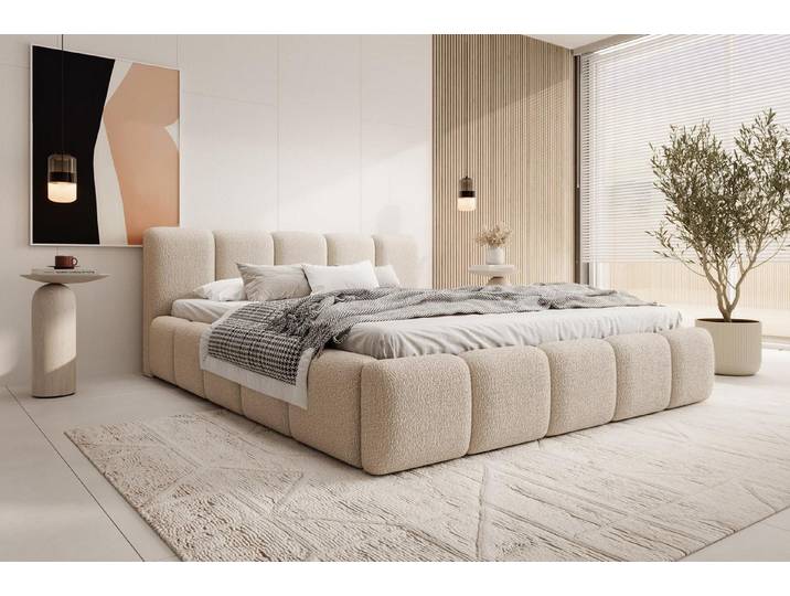 Compleo Polsterbett mit niedriges Kopfteil, Design Bett Abgerundet mit dicker Polsterung