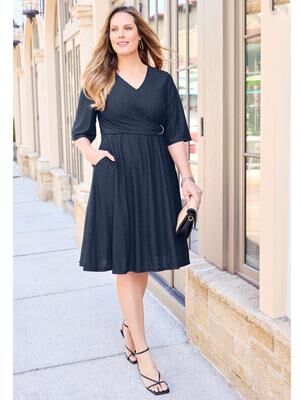 Plus Size Women's Eyelet Fit & Flare Faux Wrap Dress by Catherines in Navy (Size 1X)