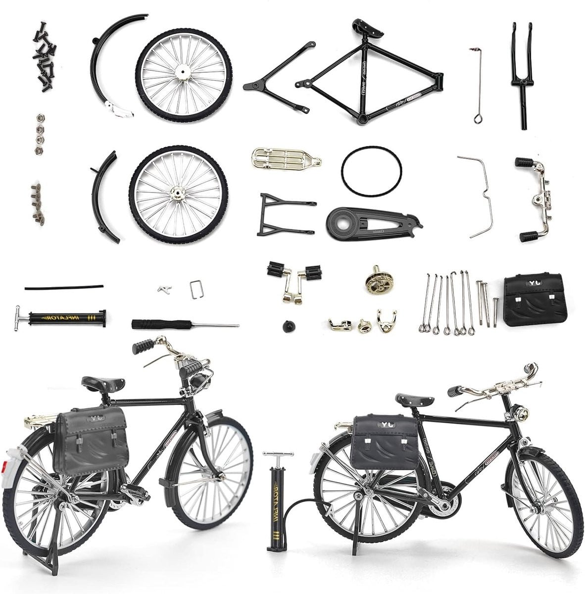 Retro Miniatuur Fiets Model Ornament met Pomp en Koffer voor Kinderen, IJzeren Tafeldecoratie