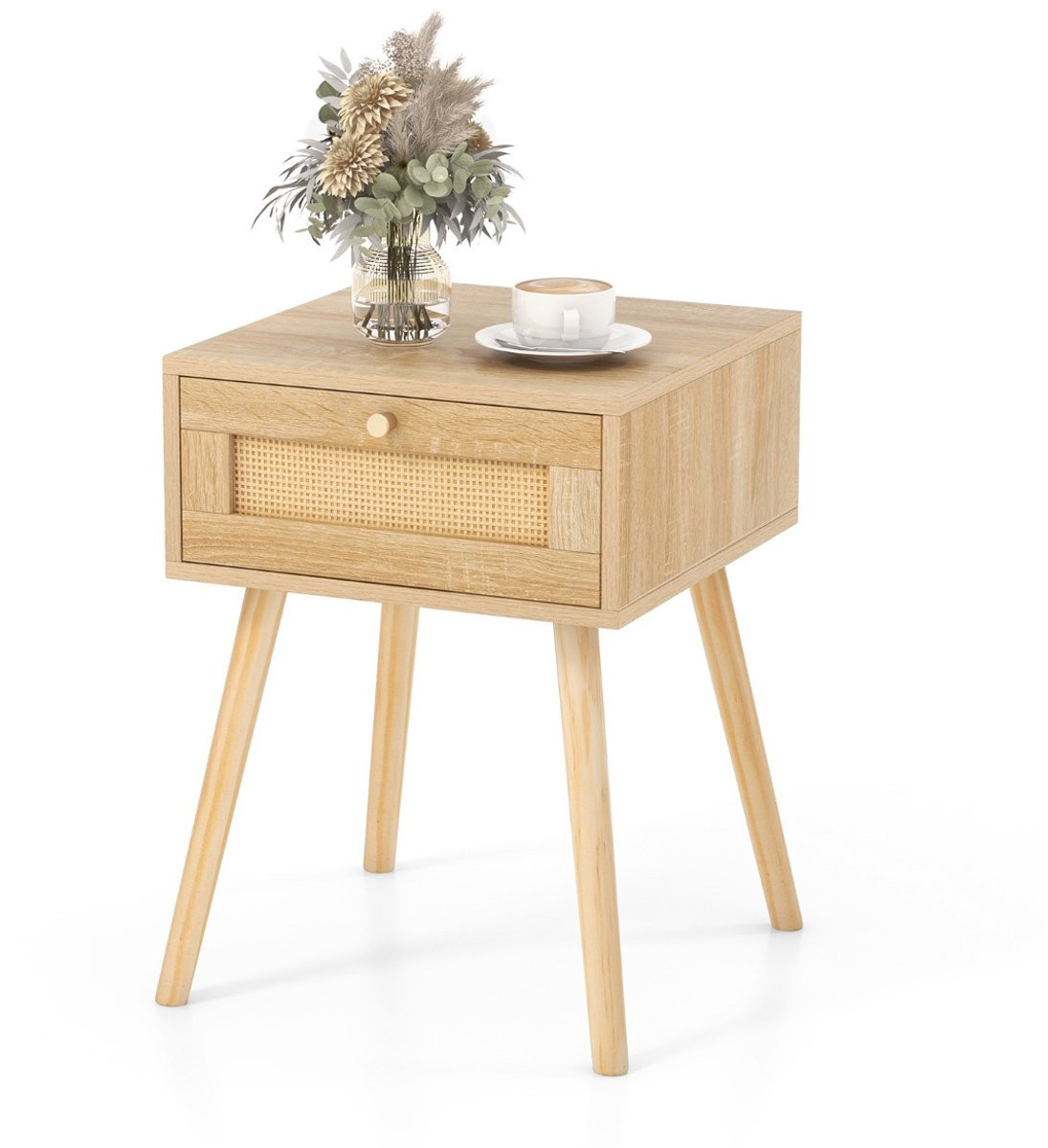 SureDeal® Nachtkastje Rotan Boho Bijzettafel Handgeweven Natuur B: 40 cm, D: 40 cm, H: 55 cm