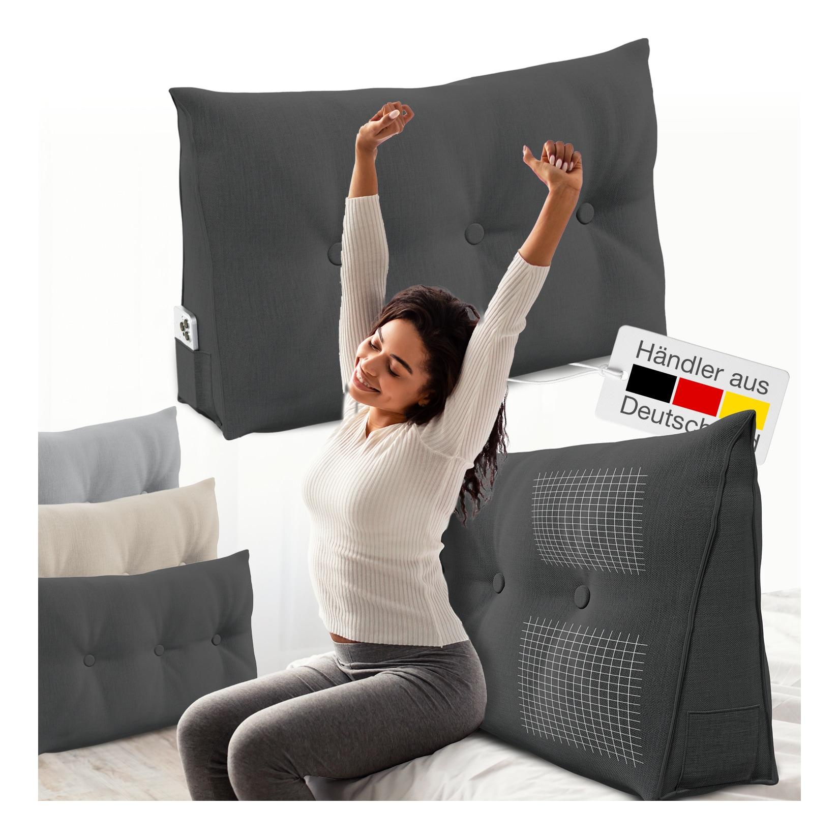 ELONEO Rückenkissen Bett- und Rückenstützkissen >Anthrazit< 100cm