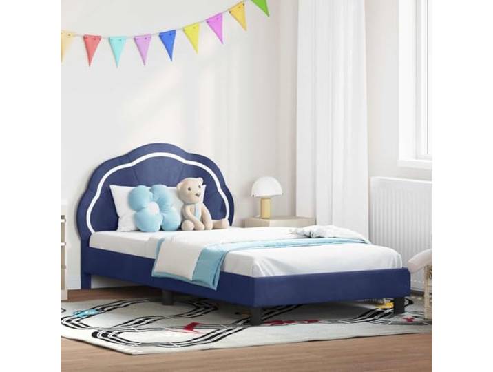 YUOTYRKTEJRSG Samt Bettgestell mit Lattenrost Polizeiblau 90x200 cm Kinderbettgestell mit Kopfteil Polizeiblau 90x200 cm Samt Einzelbett Lattenrost Stauraum Modern
