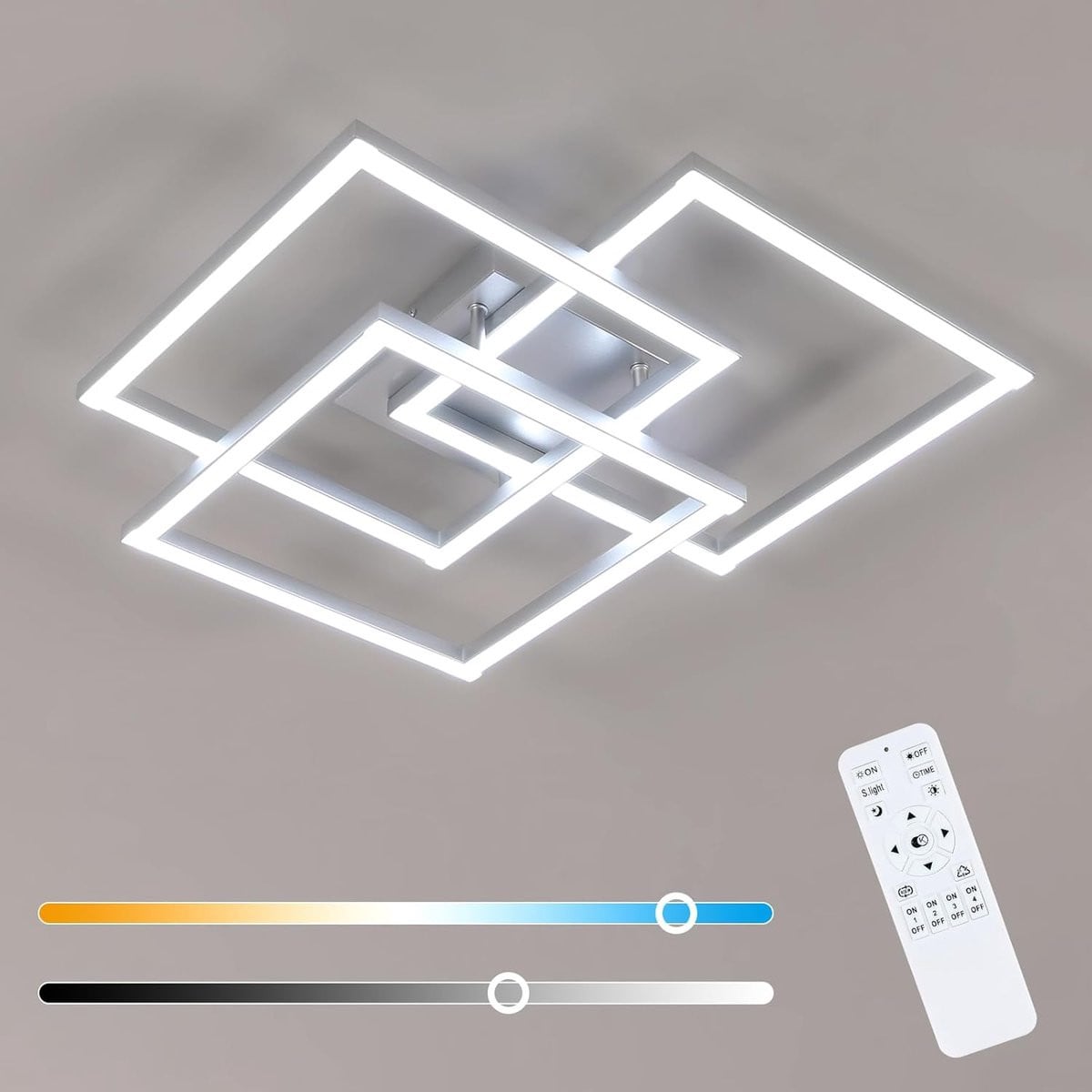 Haobosic Vierkante Plafondlamp - Zilver - Modern LED - Dimbare Plafondlamp met Afstandsbediening