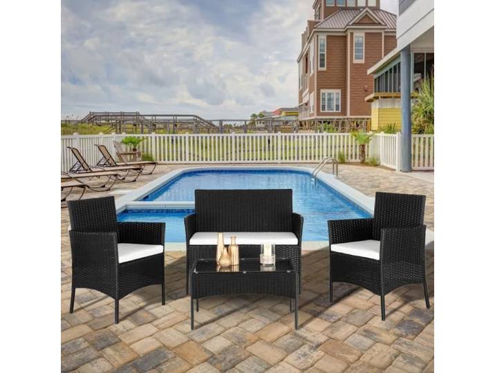 Salon de jardin:2 Fauteuils 1 Canapé 1 Table en rotin agréable Noir