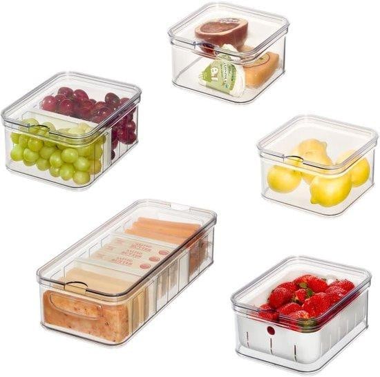 Famanu Koelkastorganizer Set, 5-delig - Transparant, mat wit