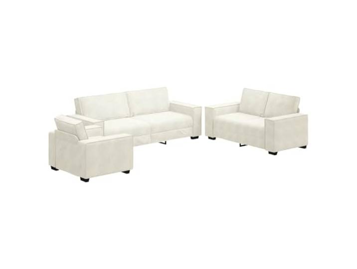 Coespram 3-tlg. Sofagarnitur Samt Couch Set 1-, 2- & 3-Sitzer Creme Eleganter Samt-Couch-Set mit Sessel, 2- und 3-Sitzer für Wohnzimmer und Büro in Creme.
