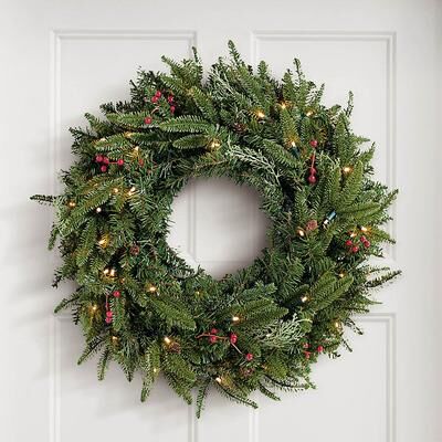 "Christmas Madison Fraser Cordless Wreath, 24"" - Grandin Road"