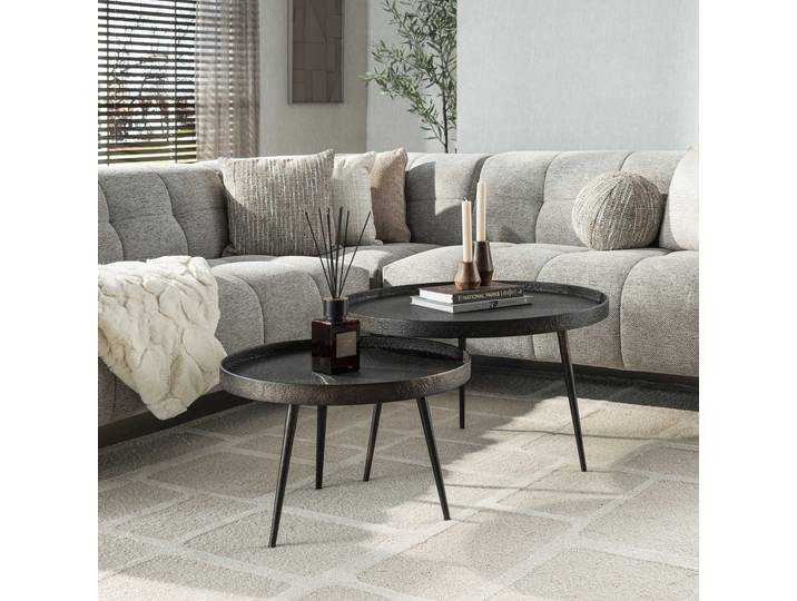 Couchtisch Chrysos - 2er Set in Grau Metallic mit erhöhtem Rand - Rustikal Schwarz - Luxusbetten24