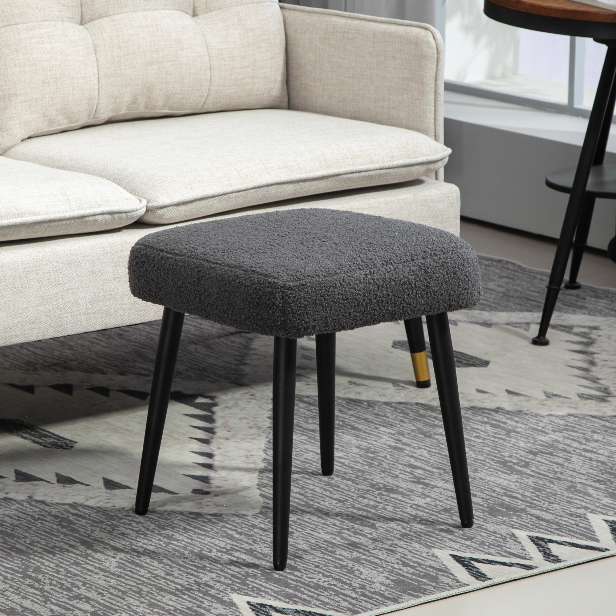Homcom Sgabello con Poggiapiedi e Seduta Imbottita, Effetto Cachemire, Gambe in Acciaio, 42x42x44 cm, Grigio Scuro   Aosom Italy