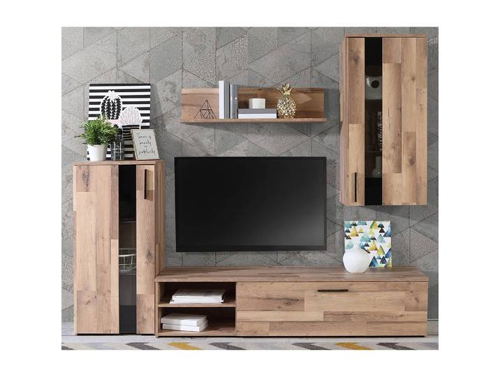 Wohnwand Tilsit 4-teilig Spanplatte, foliert Braun 213 x 184 x 41cm