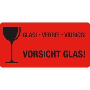 Eichner Hinweisetiketten Vorsicht Glas, 50 x 100mm, selbstklebend, auf Rolle, 250 Stück