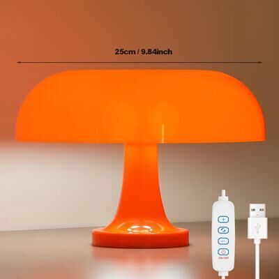 Inspired Finds Minimalist Modern Orange Mushroom Table Lamp Danish Designer Style orange Usb Plug 9.84in