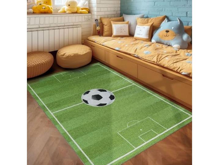 SIMPEX Tapis Enfant Vert 140x200 cm Stade Football Design Moderne Antidérapant Lavable Facile Entretien Doux Antiallergique Chambre
