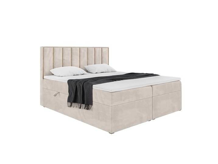 MEBLINI Boxspringbett mit Bettkasten - 180x200 - Gepolstert Doppelbett mit Matratze und Topper - Polsterbett mit Stauraum - Bett mit Kopfteil - Noah - H4/Beige Samt