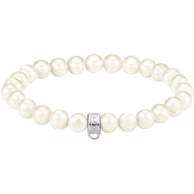 Armband THOMAS SABO "Charm-Perlenarmband" Gr. 19, bunt (silberfarben, weiß), Armbänder, Damen, 19, Perlen Silber 925 (recycelt), Perlen, Silber 925 (recycelt), Armband, mit Süßwasserzuchtperle