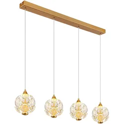 LED Pendelleuchte Hängelampe höhenverstellbar 4-flammig goldfarben H 150 cm