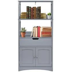 Helloshop26 - Badezimmerschrank 32,5 x 60 x 122 cm mit Schublade und offenen Regalen minimalistischer Stil graues MDF 20_0010312