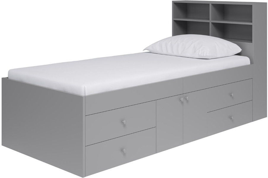 Latitude Run Captain's Single 3ft Cabin Bed with bookcase headboard Grey 100cm H X 96cm W X 214cm L