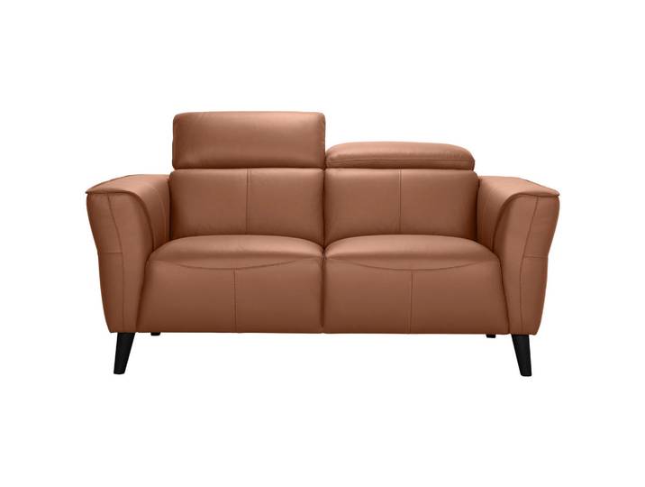 P & B 2-Sitzer-Sofa, Cognac, Holz, Echtleder,Echtleder, Büffelleder,Büffelleder, Kautschukholz, vollmassiv, 164x92.5x96.5 cm, Wohnzimmer, Sofas & Couches, Ledersofas